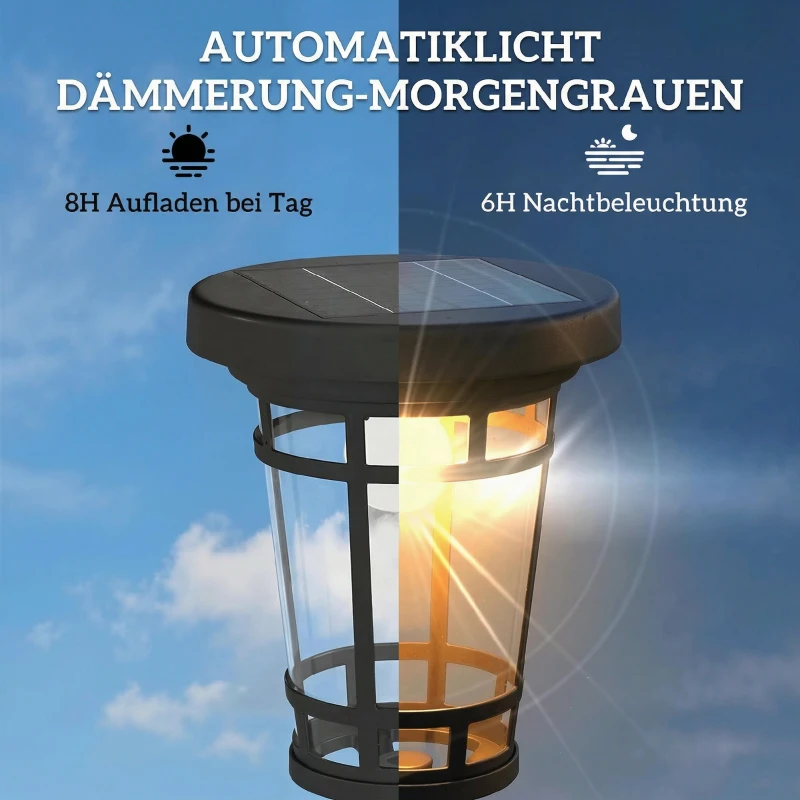 Outsunny Solar Laterne Stehleuchte mit Blumentopf 195cm Außen Gartenlaterne mit 2 Helligkeitsstufen Lichtsteuerung Schalter IP44