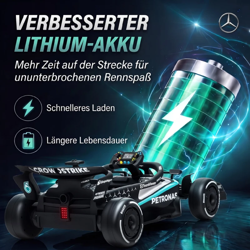 AIYAPLAY Mercedes-AMG PETRONAS F1 12 V Elektro Go-Kart für Kinder Gokart mit Lithium-Akku 2 Motoren Sanftanlauf
