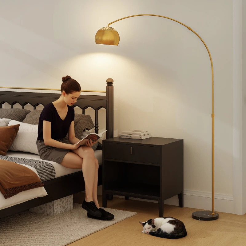HOMCOM Stehlampe, Bogen-Design mit Marmorsockel, 167 cm, Schwarz+Gold