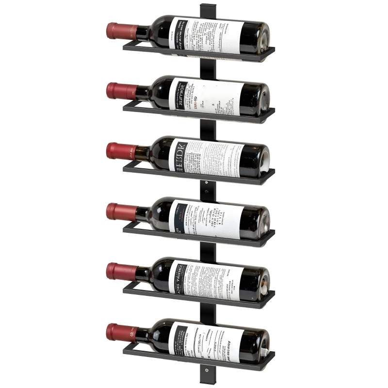 HOMCOM Portabottiglie da Parete in Acciaio per 6 Bottiglie di Vino, Cucina e Sala, 27x10x71 cm, Nero