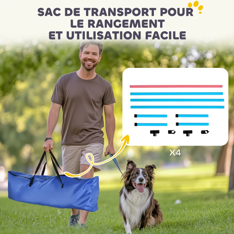 PawHut Agility Sport pour Chiens, Set de 4 Obstacles Professionnels avec Système de Maintien au Sol, 99x65x94cm, Bleu Clair