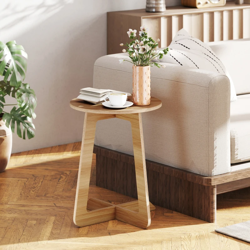 HOMCOM Mesa Auxiliar em Forma de C Mesa Redonda com Montagem Rápida Ideal para Espaços Pequenos Sala, Quarto Ø39x50,5 cm Madeira