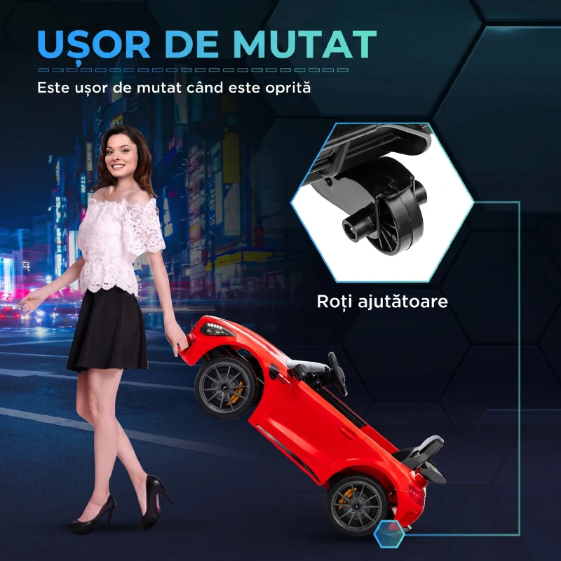 AIYAPLAY Mașină electrică pentru copii Mercedes-AMG GTR, 2 motoare, telecomandă, 3-5 km/h, roșu, 3-6 ani