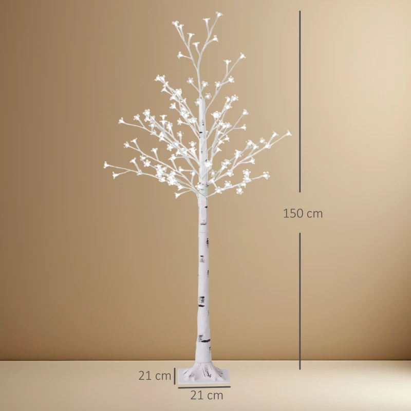HOMCOM Copac Di Betulla Con 120 Lumini Led Înalt 150cm 3 Niveluri Luminosità Alb