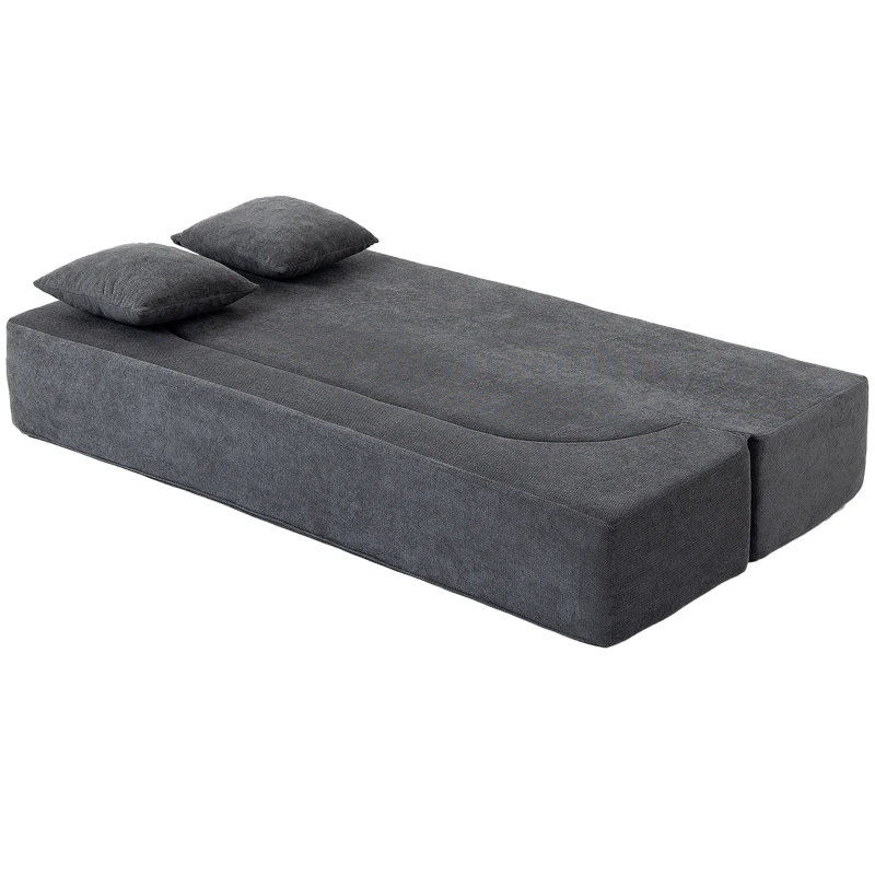 HOMCOM Schlafsofa, Bodensofa ohne Gestell mit dickem, hochdichtem Schaumstoff, breitem und tiefem Sitz, dunkelgrau