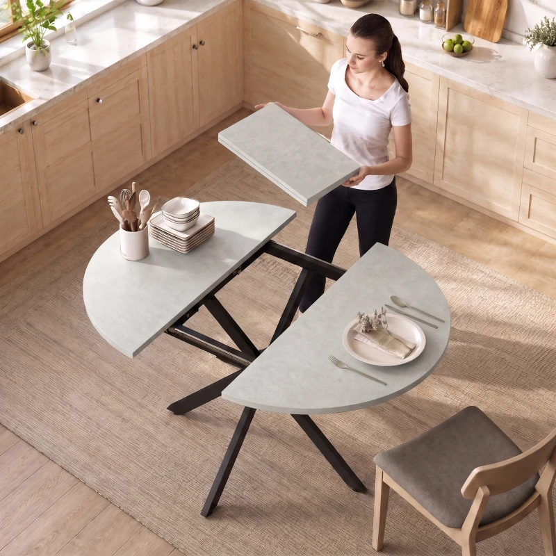 HOMCOM Mesa de Jantar Extensível Oval para 4 a 6 Pessoas Mesa de Cozinha com Extensão 100-135 cm Efeito Pedra Cinza