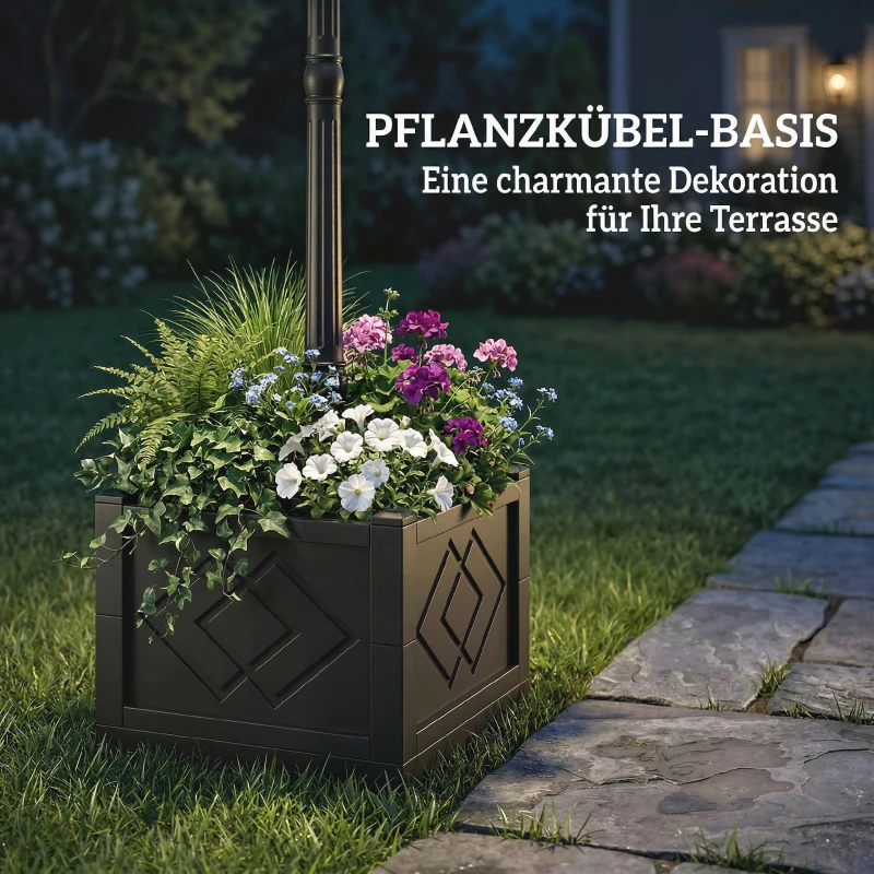 Outsunny Solar Laterne Stehleuchte mit Blumentopf 195cm Außen Gartenlaterne mit 2 Helligkeitsstufen Lichtsteuerung Schalter IP44