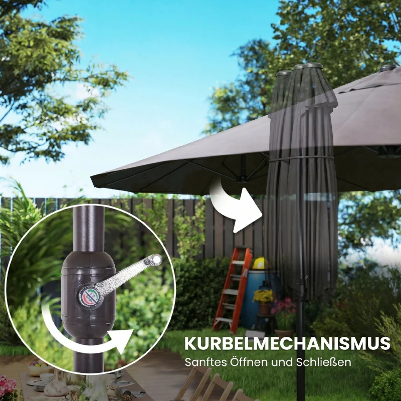 Outsunny Dubbele Zonnescherm, Dubbele Parasol 2,7m voor Tuin en Terras, Gezins, Grijs
