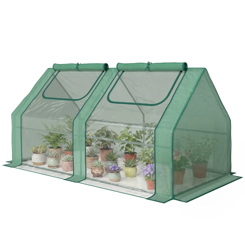 Outsunny Serra per Piante Orto con 2 Coperture in PE e PVC, Struttura in Acciaio - Verde 180x90x90cm