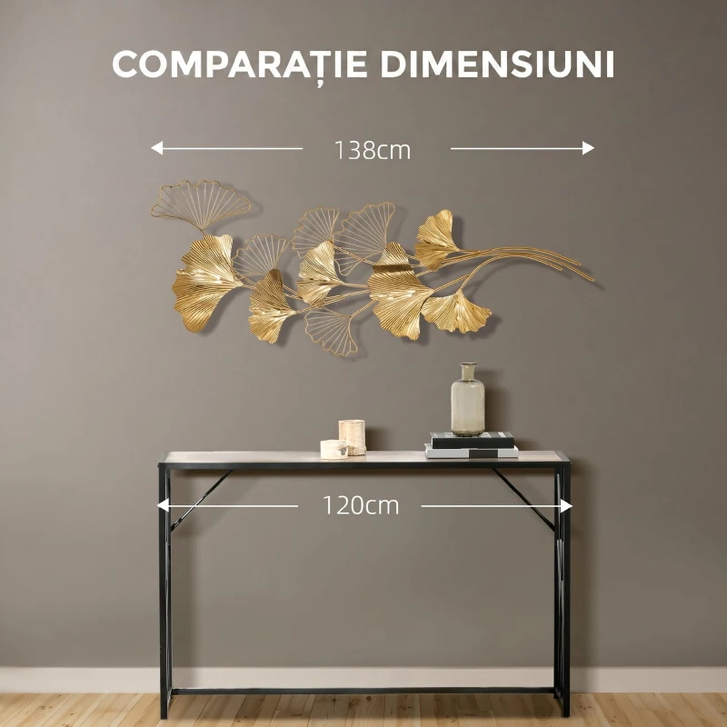HOMCOM Decoratiune de perete 3D Moderna Frunze de Ginkgo Sculpturi de Perete Agatate Decor pentru Sufragerie Dormitor Sufragerie, Auriu