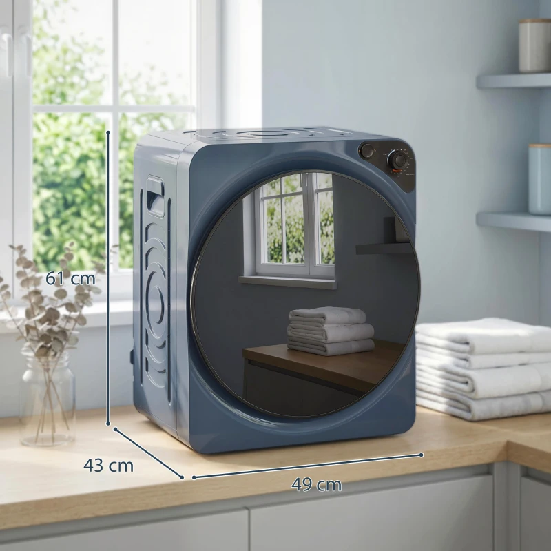 HOMCOM Sèche linge à évacuation compact, sèche-linge électrique 1000 W 3 Kg, 5 modes de séchage, cuve en acier inoxydable, bleu