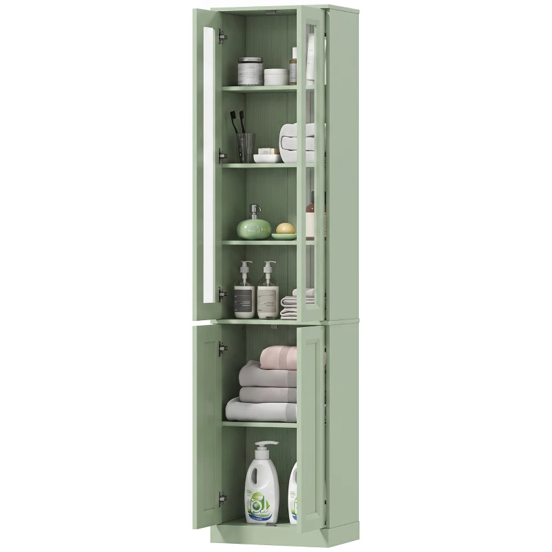 HOMCOM Mobile Bagno Alto a 6 Ripiani con Ripiano Regolabile, Verde Salvia