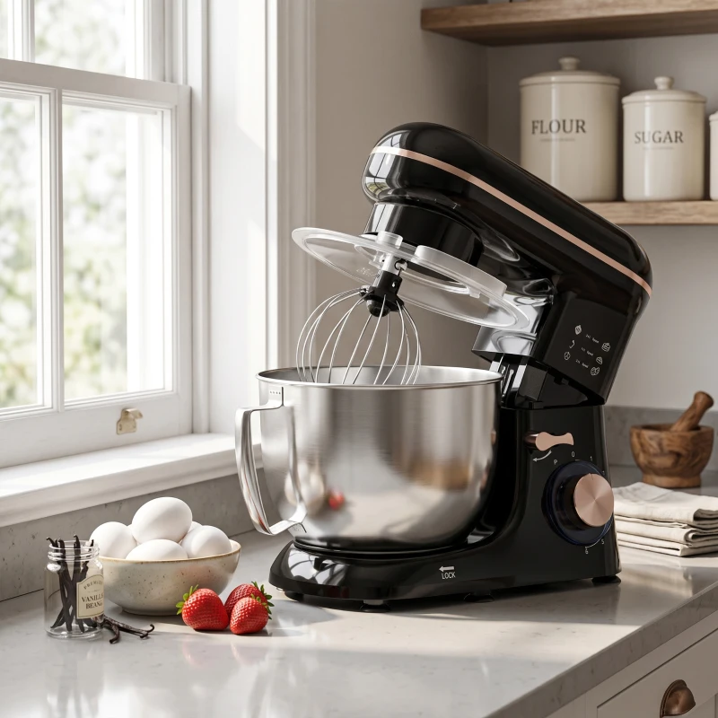 HOMCOM Küchenmaschine Knetmaschine mit 4,5L Edelstahlschüssel 1300W Teigmaschine mit 6+P Geschwindigkeit Beige