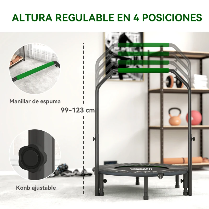 HOMCOM Cama Elástica Plegable Ø102 cm con Mango Ajustable Marco de Acero para Entrenamiento Piernas Cuerpo Negro y Verde