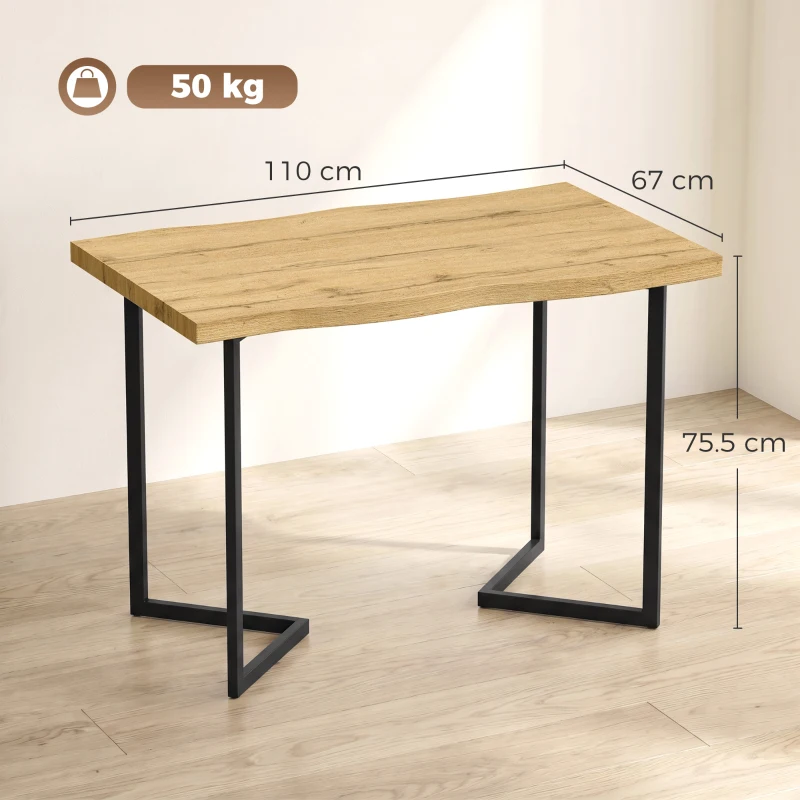 HOMCOM Masă de Dining pentru 2 Persoane cu Blat Gros Picioare Metalice Stil Modern 110x67x75,5 cm Stejar