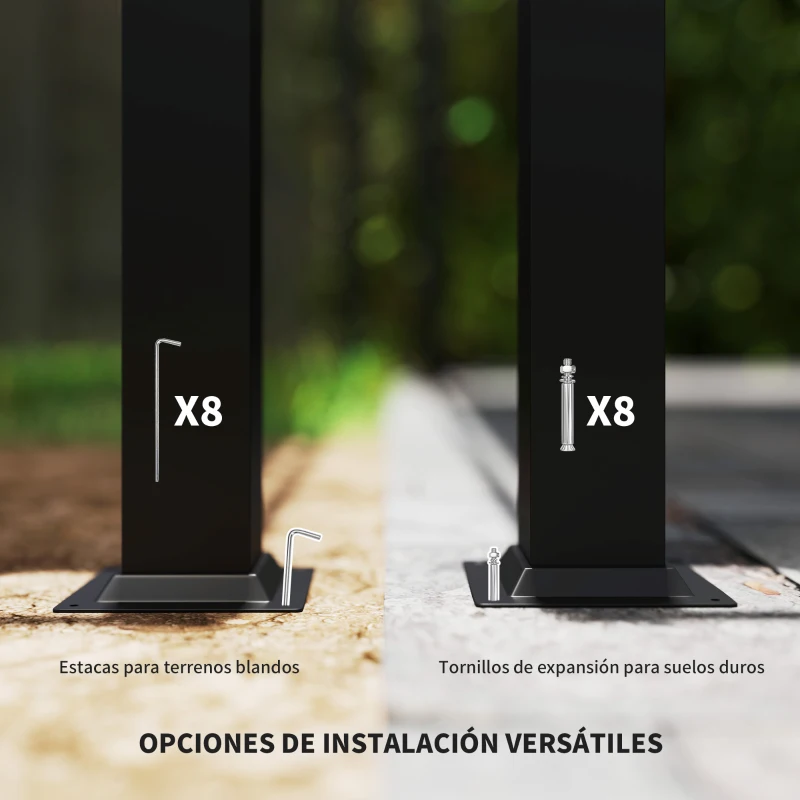 Outsunny Pérgola de Jardín 3x3 m con Techo Retráctil y Accesorio Magnético Protección UV30+ Columnas Metálicas y Ganchos Gris