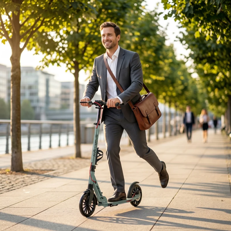 SPORTNOW Foldable Kick Scooter with Height Adjustable Handlebar, One-click Folding Adult Scooters with 200 mm Big Wheels, Silver Tone