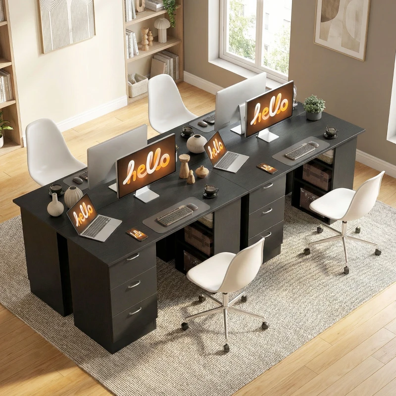 HOMCOM Birou PC cu 3 Rafturi și 3 Sertare pentru Cameră și Birou, din Lemn MDF, 120x49x72 cm, Negru(m-8)