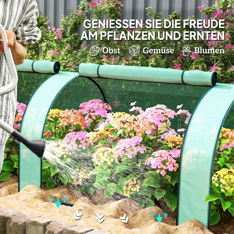 Outsunny Kas, winterbestendige foliekas met oprolbare ritsdeur 350 x 100 x 80 cm Groen