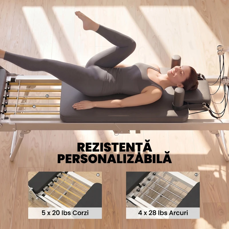 SPORTNOW Reformer Pilates Pliabil pentru Acasă cu 2 Benzi Elastice, Alb