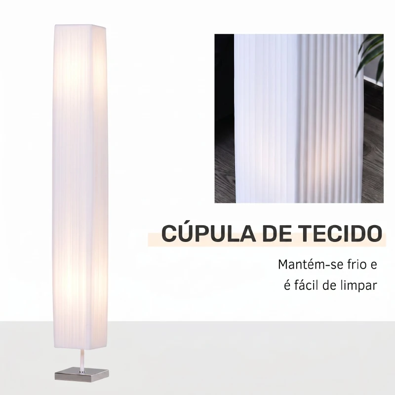 HOMCOM Candeeiro de Pé com 2 Casquilhos E27, Ecrã em Tecido, Interruptor de Pedal e Base em Aço Inoxidável, Branco