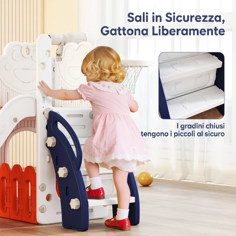 AIYAPLAY Set Scivolo per Bambini 5 in 1 con Canestro, Scaletta, Telescopio e Contenitori, Età 1-3 Anni, Blu scuro