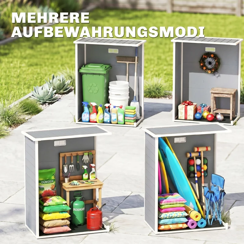 Outsunny Gerätehaus Kunststoff 1,14m² 151 x 92 x 193cm Geräteschuppen mit Pultdach Boden Fenster Grau(m-8)