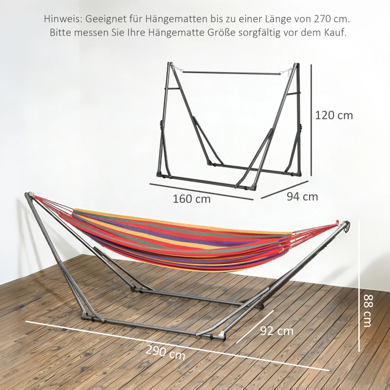 Outsunny 2-in-1 hangmatstandaard, weerbestendig, droogrek, 290 cm x 92 cm x 88 cm, zwart