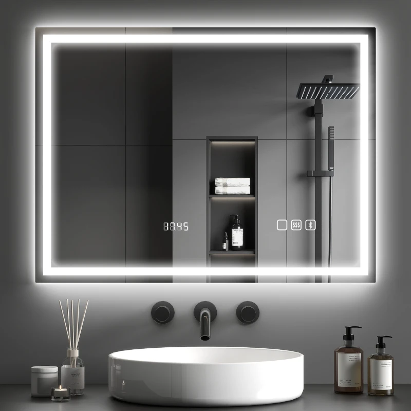 HOMCOM Oglindă Baie Anti-aburire Con Lumină Led E Difuzor Bluetooth 80x60 cm