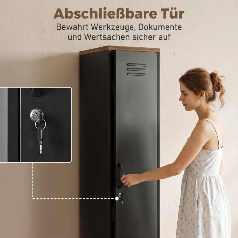 HOMCOM Metallschrank, Industrieller Kleiderschrank mit verstellbaren Böden für Schlafzimmer, Garage und Büro, Schwarz
