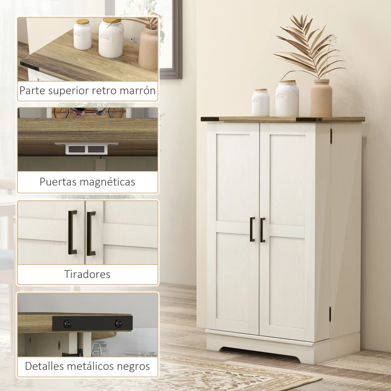 HOMCOM Armario Despensa Cocina con 2 Puertas 16 Estantes y Estante Ajustable para Comedor Salón 60x40x104 cm Crema