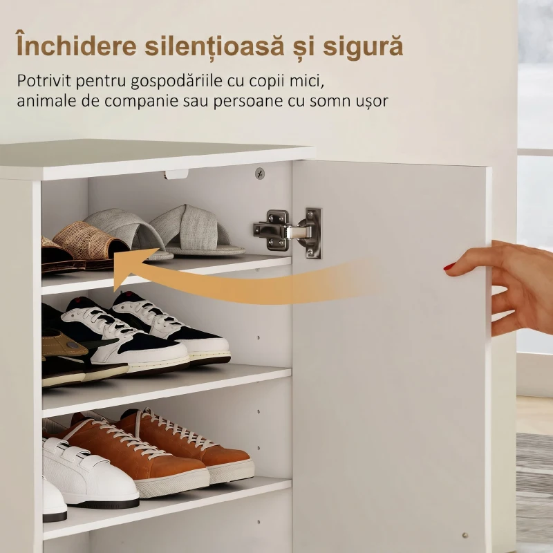 HOMCOM Dulap pentru pantofi cu 6 rafturi reglabile din lemn, alb, 55x35x108 cm