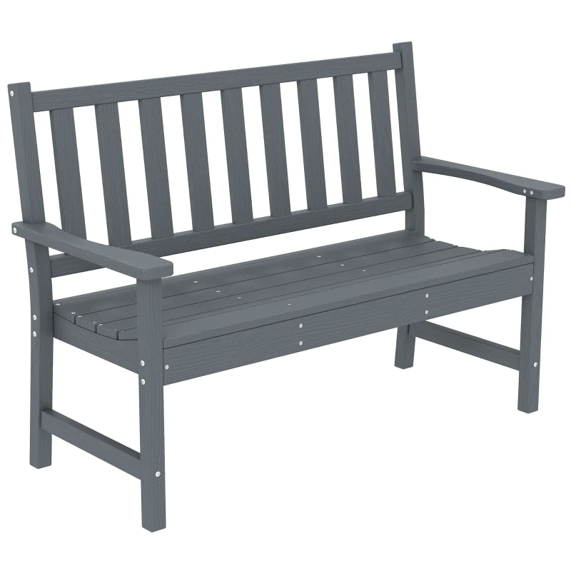 Outsunny Gartenbank 2-Sitzer wetterfest Kunststoff Outdoor Sitzbank mit Lamelldesign Holzoptik Rückenlehne Grau
