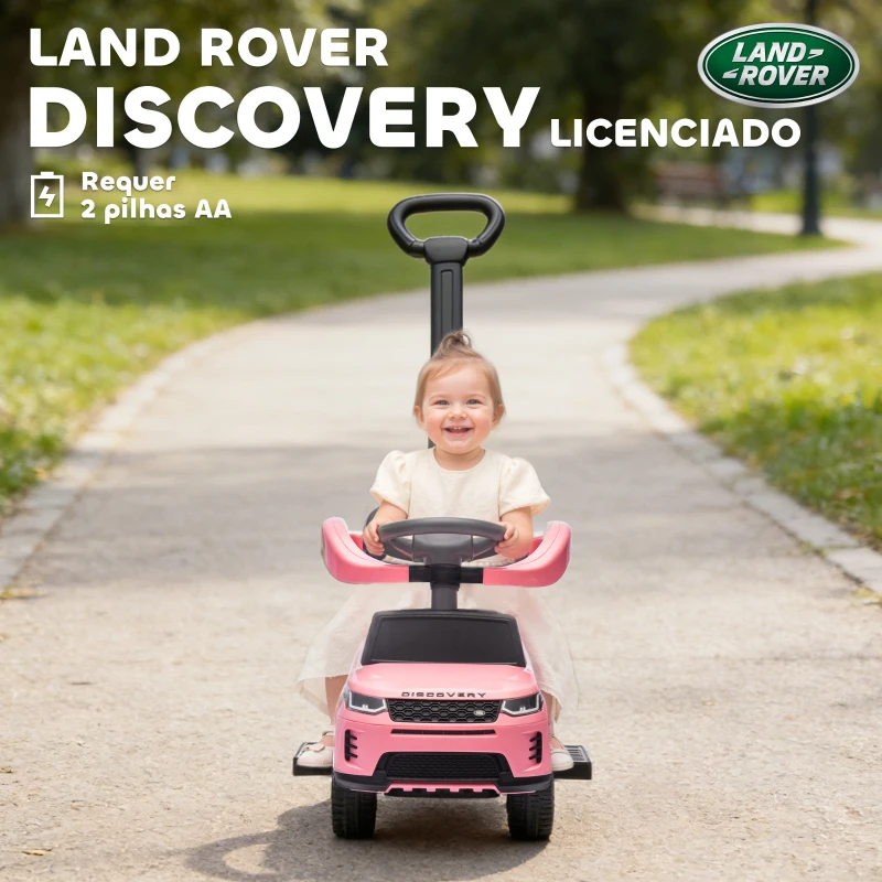 AIYAPLAY Carro Andador 2 em 1 para Crianças Land Rover Discovery com Buzina Pega de Empurrar e Barra Removíveis 84x40x94,5 cm Rosa