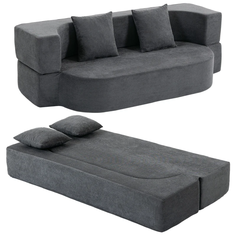 HOMCOM Schlafsofa, Bodensofa ohne Gestell mit dickem, hochdichtem Schaumstoff, breitem und tiefem Sitz, dunkelgrau