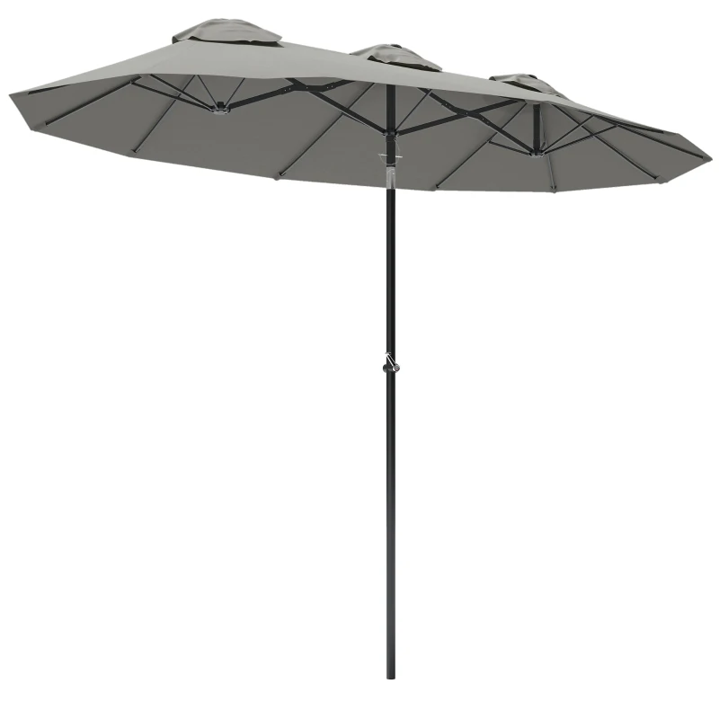 Outsunny Umbrelă dublă înclinabilă la 45° cu manivelă și orificii de aerisire, din oțel și poliester, 285x147x227 cm, gri