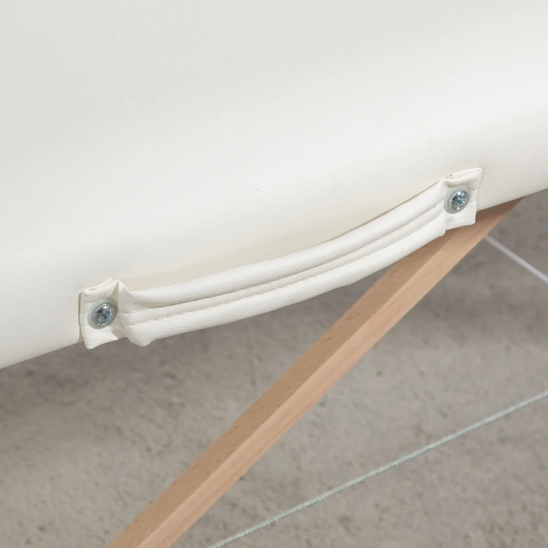 HOMCOM Mobile Massageliege 2 Zonen Klappbar Höhenverstellbar Massagetisch 60 cm Breit mit Tragetasche Holzfüßen Cremeweiß