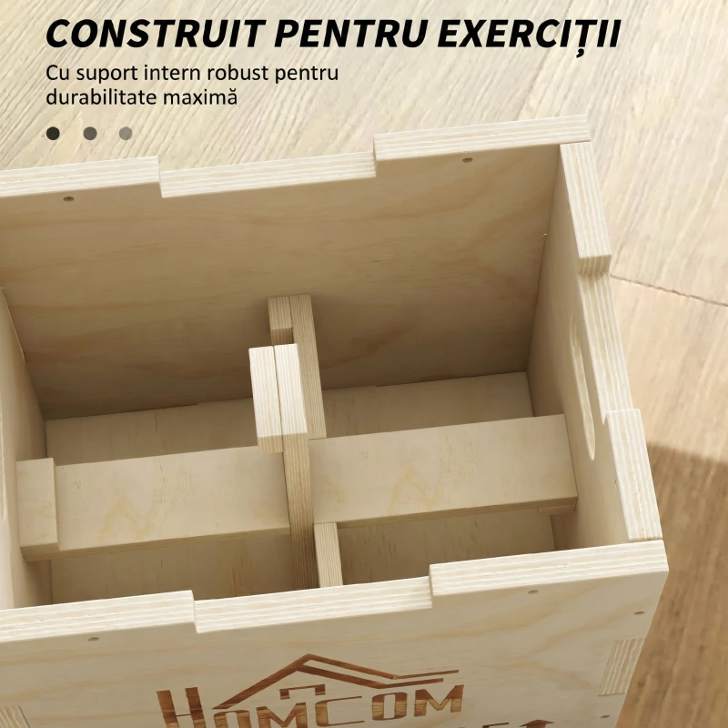 HOMCOM Plyo Box din Lemn cu 3 Înălțimi, Jumping Box Pliometric, Capacitate 120 Kg, 40,5 x 35,5 x 30,5 Cm