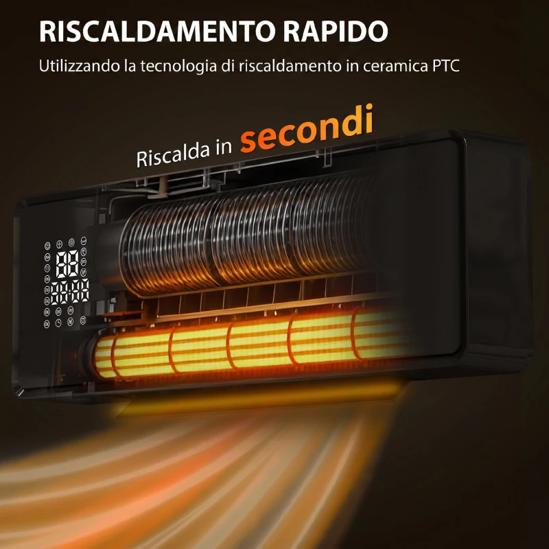 HOMCOM Stufa Ceramica 2000W a Parete con 3 Modalità, Temperatura Regolabile, Timer, Telecomando, Blocco Bambini, Nero