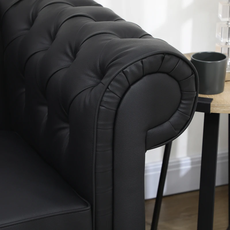 HOMCOM Canapea cu 2 Locuri Stil Chesterfield, PU, Lemn Masiv, 160 x 84 x 80 cm, Negru(m-20)
