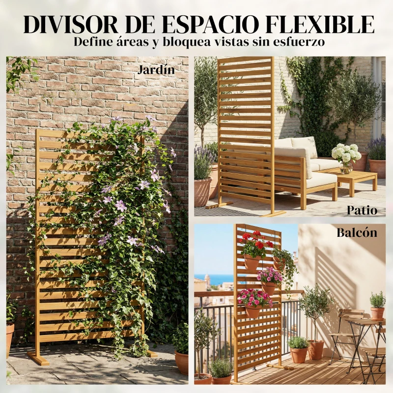 Outsunny Biombo de Madera 170x80 cm Biombo Separador de Ambientes Enrejado para Exterior Jardín Patio Terraza Marrón