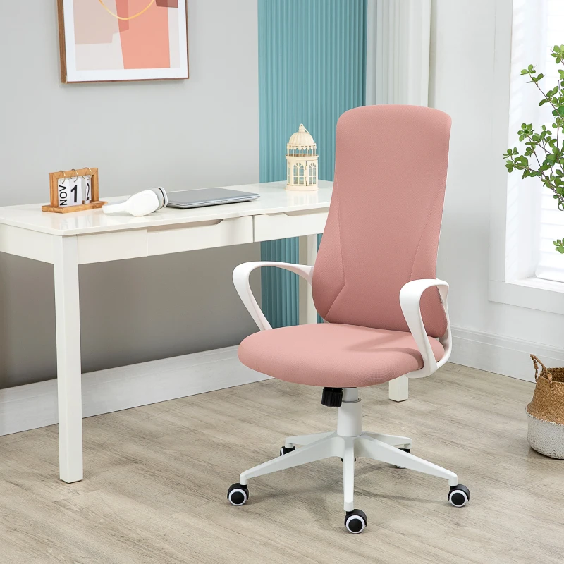 Vinsetto Scaun de birou ergonomic și tapițat, cu înălțime reglabilă și balansare, 62x56x110-119,5 cm, roz