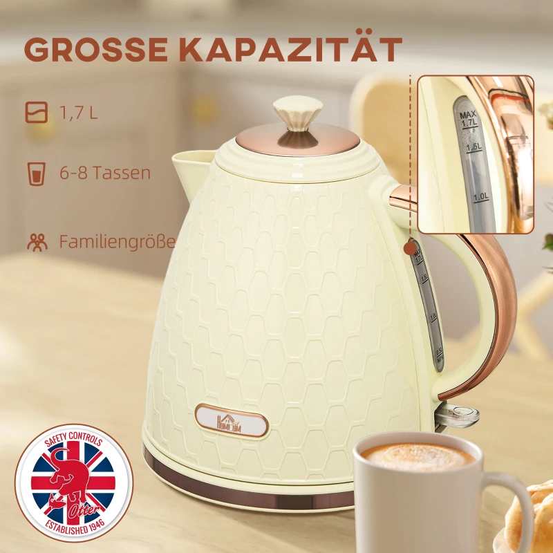 HOMCOM Waterkoker, 2200W, Venster, Filter, Snelle Kook, Beige