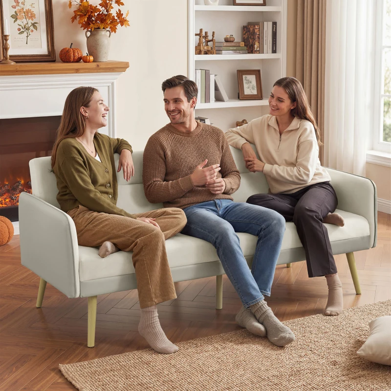 HOMCOM Canapea extensibilă 3 locuri cu spătar rabatabil și tapițerie cu efect de catifea, 185x84x83 cm, bej