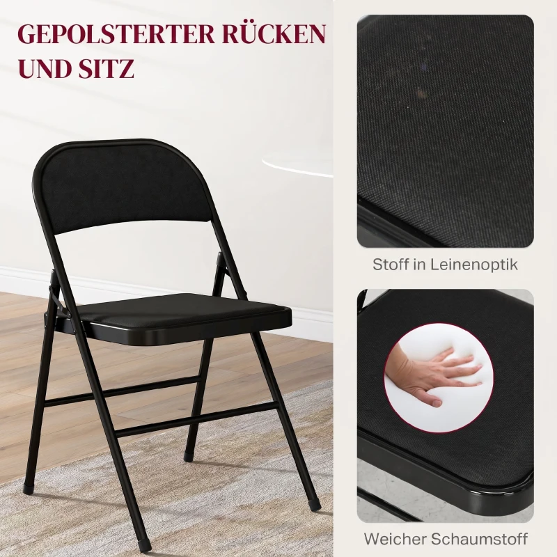 HOMCOM 4er-Set Klappstühle, Tragbare Bürostühle, Metallbeine, Faltstuhl für Büro, Empfang, Wartezimmer, Kunstleder, Schwarz