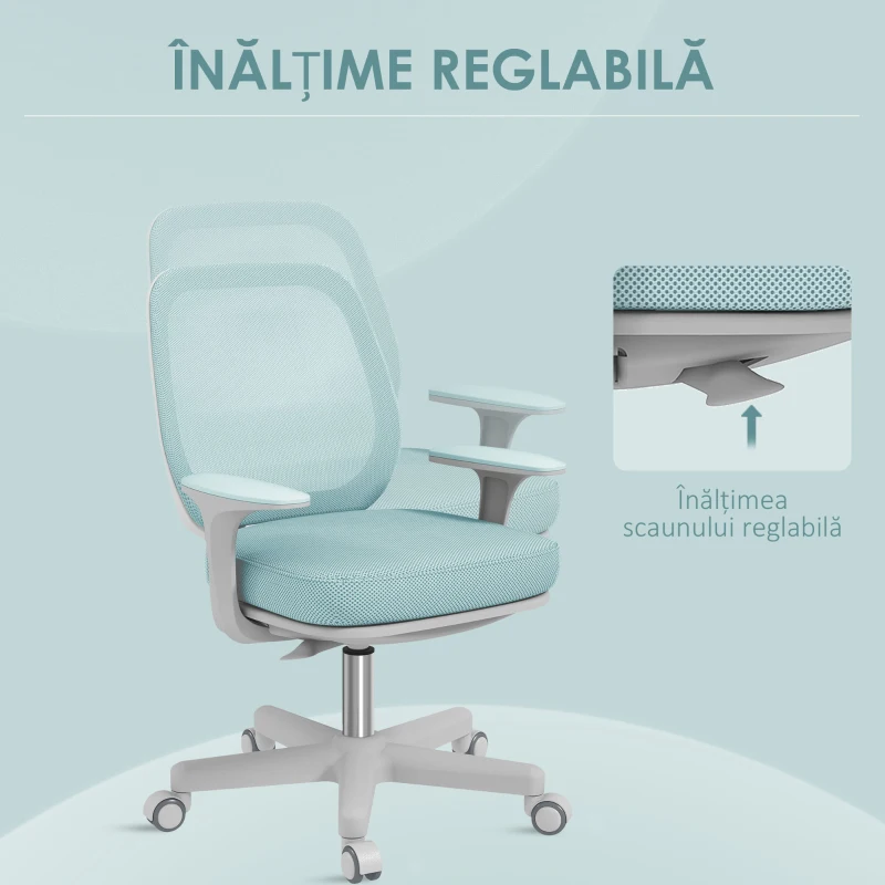 Vinsetto Scaun de Birou Ergonomic, Reglabil pe Înălțime cu Spătar Respirabil, 55x48x82.5-94.5 cm, Verde Deschis