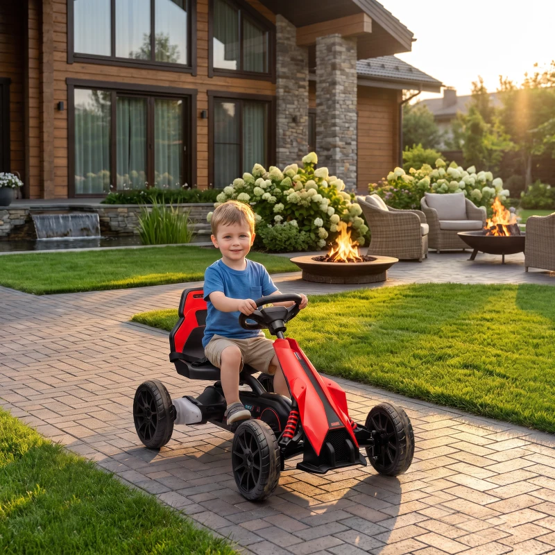 HOMCOM Kart Coche Eléctrico Infantil 12V de 3 a 8 Años Velocidad 3-5km/h y Cinturón de Seguridad 100x58x58,5cm Rojo