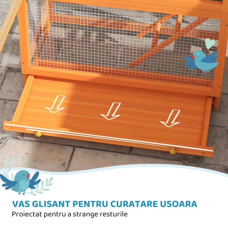 PawHut Volieră pentru Păsări cu 3 Uși, Căsuță, Scară și Tavă, din Lemn și Metal, 92x52x171 cm, Portocaliu și Verde