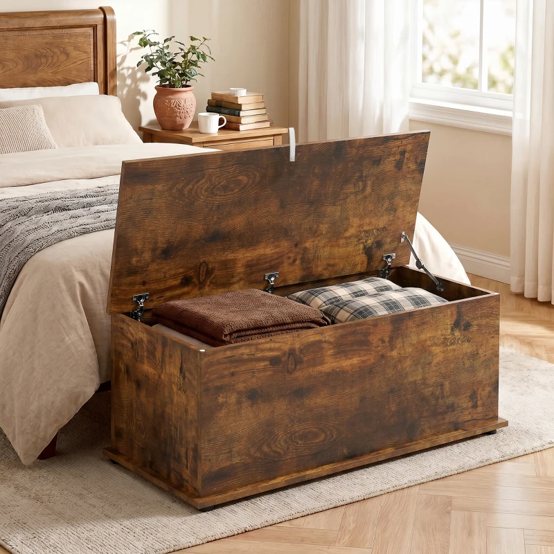 HOMCOM Panca Contenitore Capacità 120 kg per Camera da Letto e Ingresso, in Legno, 100x40x40 cm, Marrone