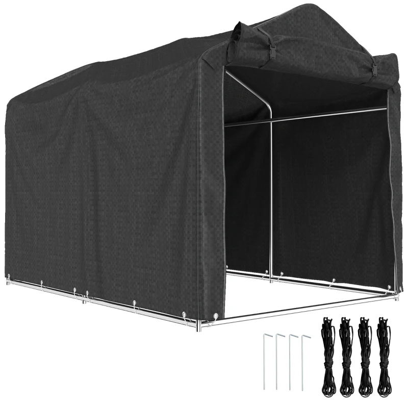 Outsunny Garagenzelt, wasserdicht Zeltgarage mit Tür, UV-beständig 220 x 157 x 165 cm Schwarz(m-12)